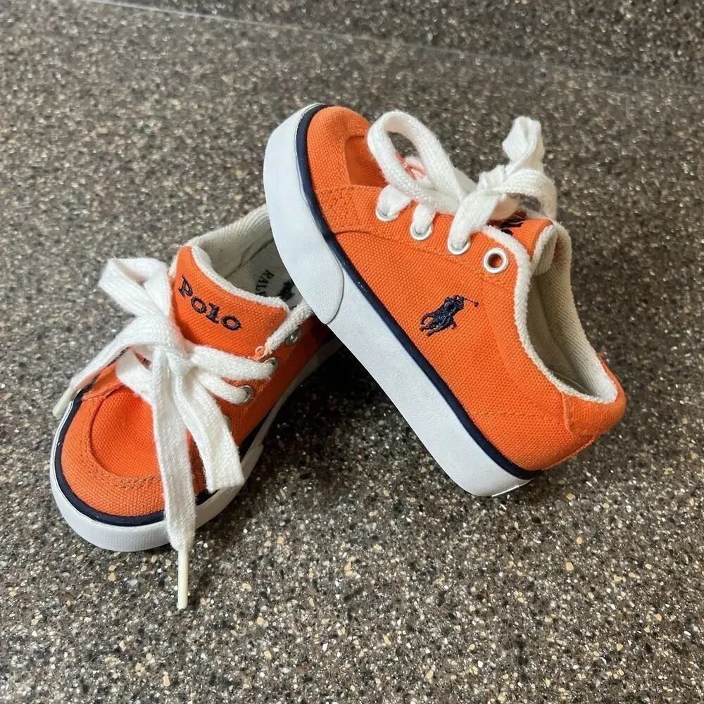 Polo by Ralph Lauren Kids Toddler Size 6 Orange Canvas Sneaker Lace Up Low Shoes